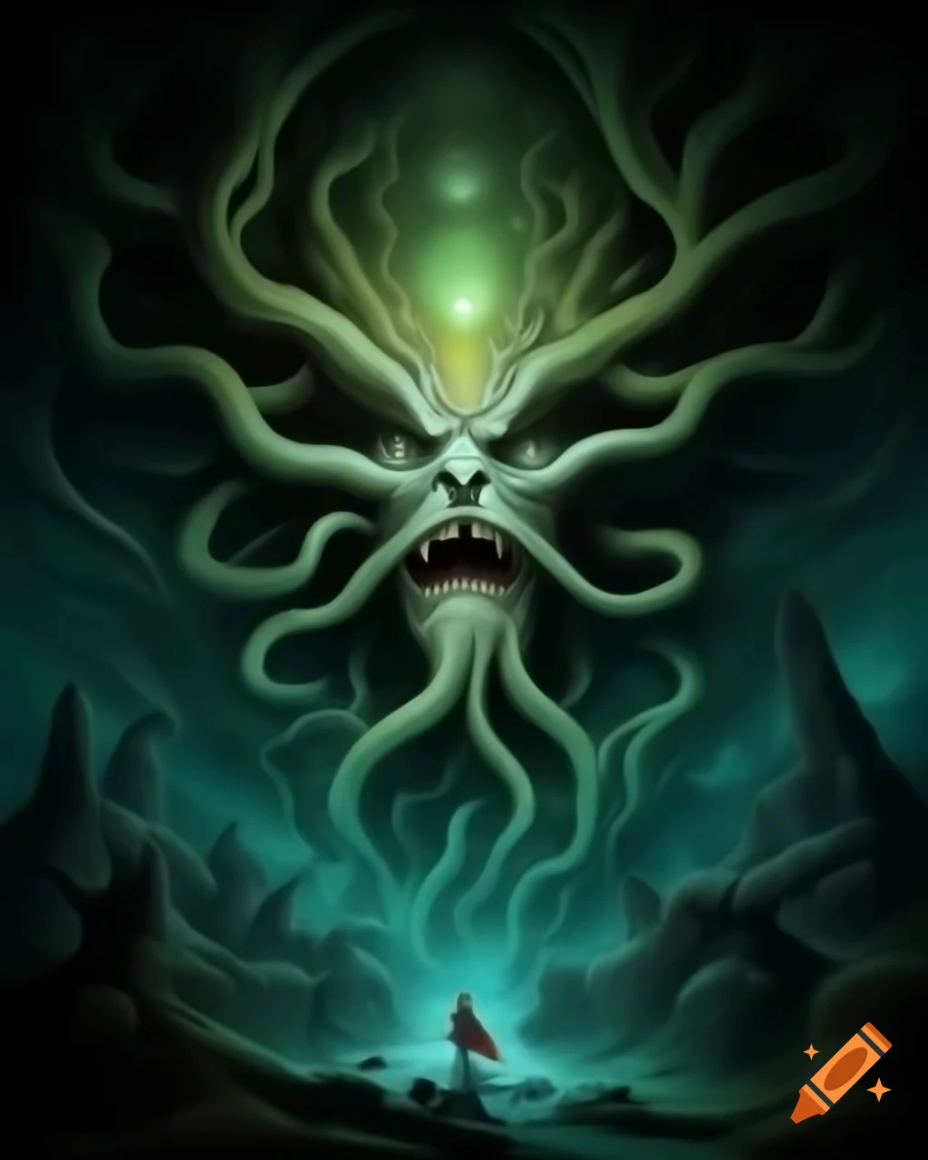 Surreal fantasy illustration in strange style by Greg Rutkowski