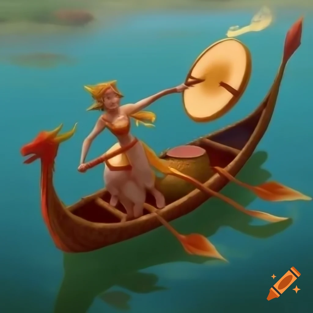 Dragon boat with woman playing drum