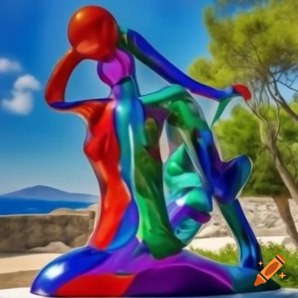 Triadic color scheme pop art sculpture representing iconic historical moment