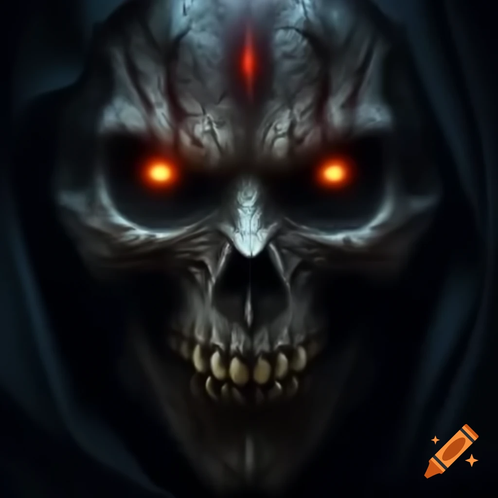Dark fantasy depiction of an evil face of death