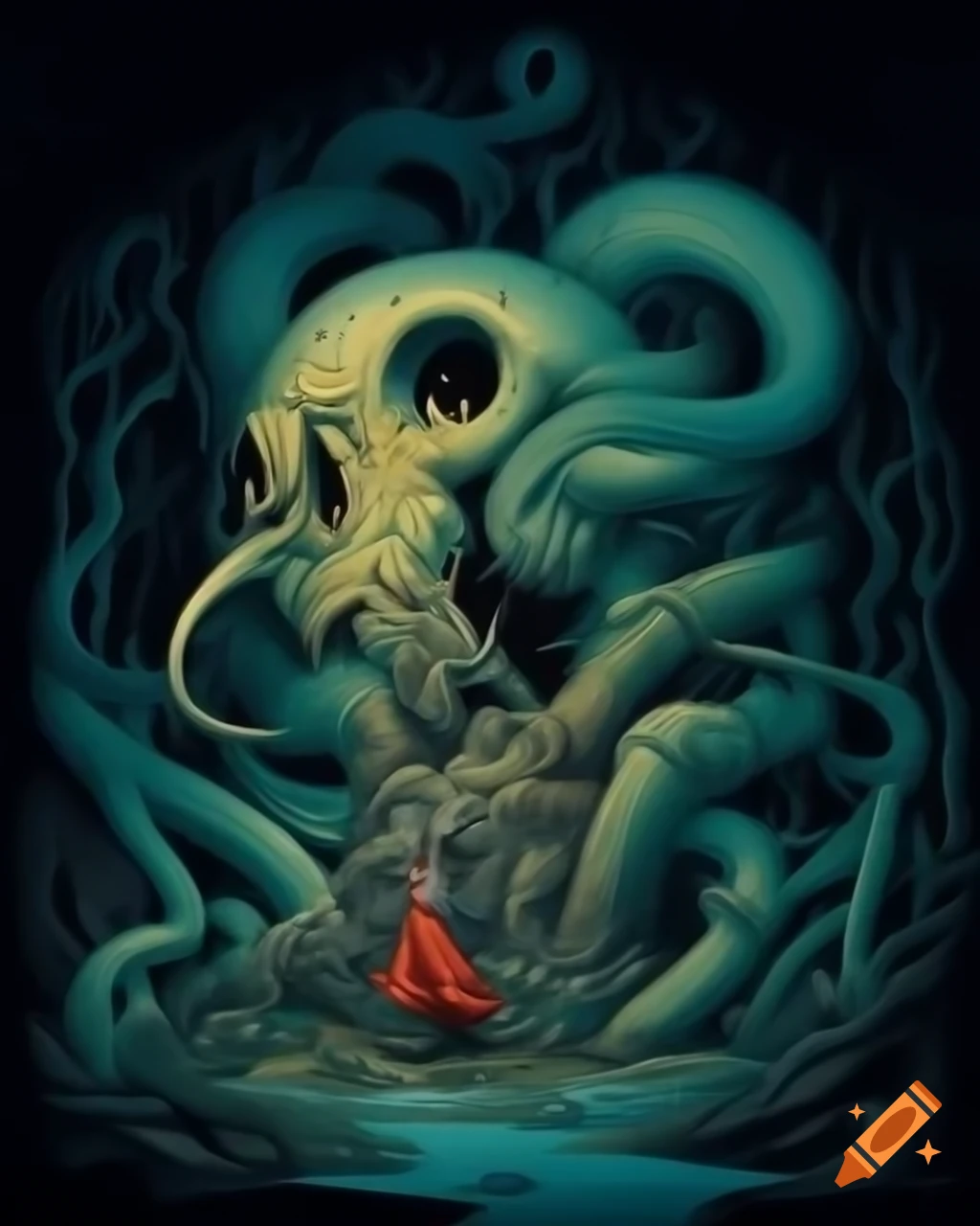 Surreal fantasy illustration in strange style by Greg Rutkowski