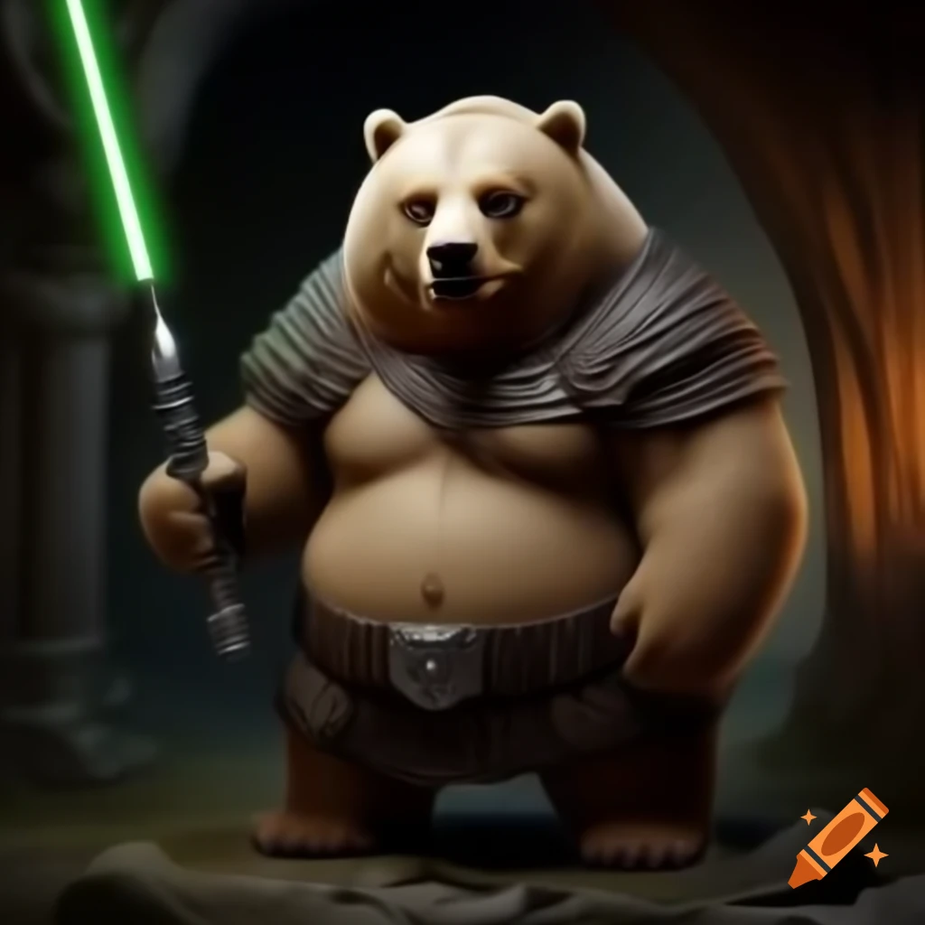 Norse mythology inspired fat bear wielding lightsaber