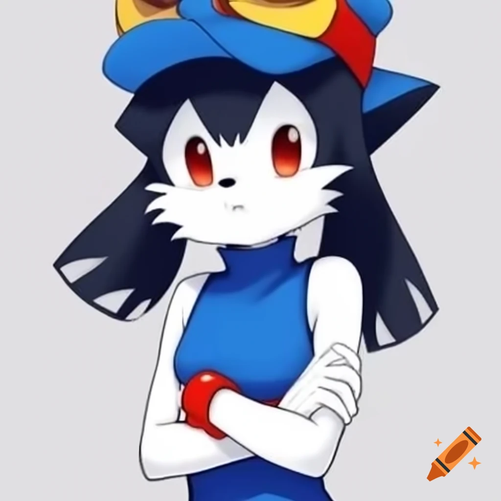Character Klonoa in sleeveless blue turtleneck with crossed arms