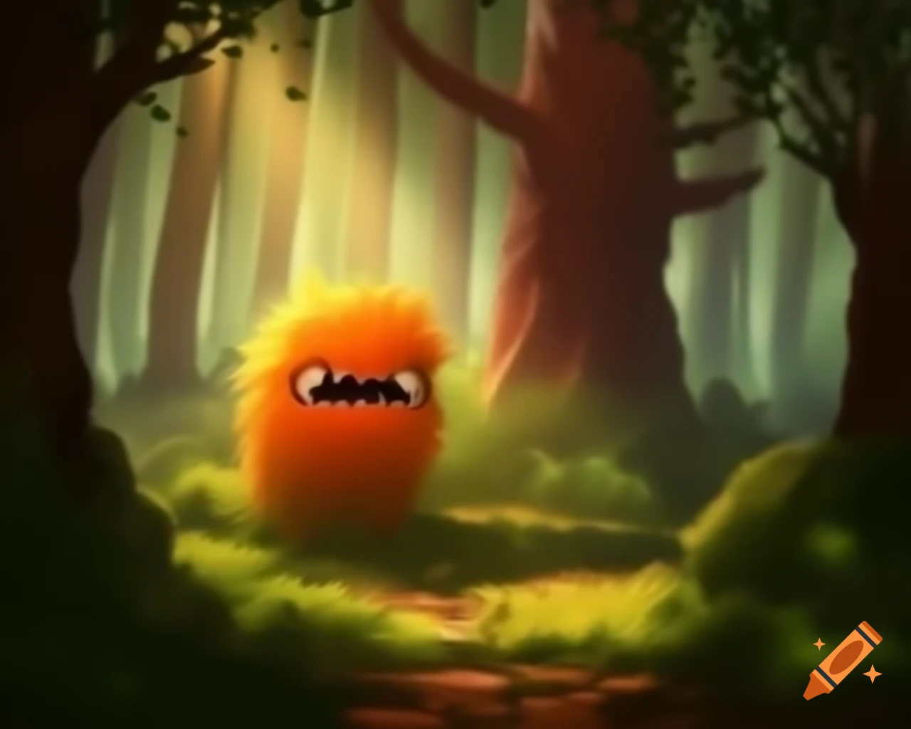 Realistic depiction of an orange tree monster in warm colors