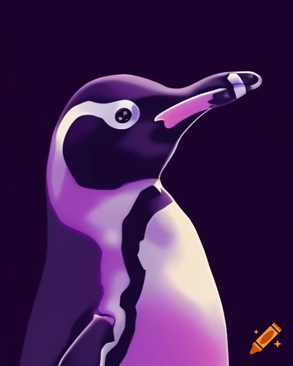 Monochromatic portrait of a penguin in dark purple