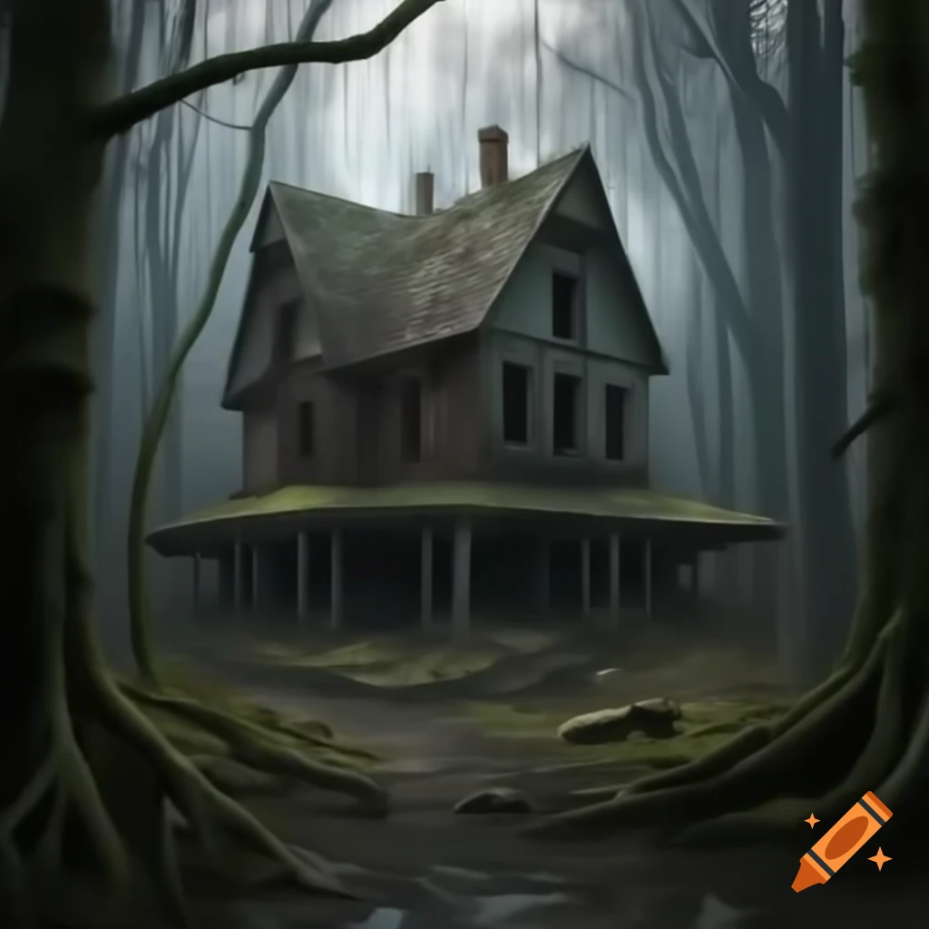 Scary abandoned house in forest setting