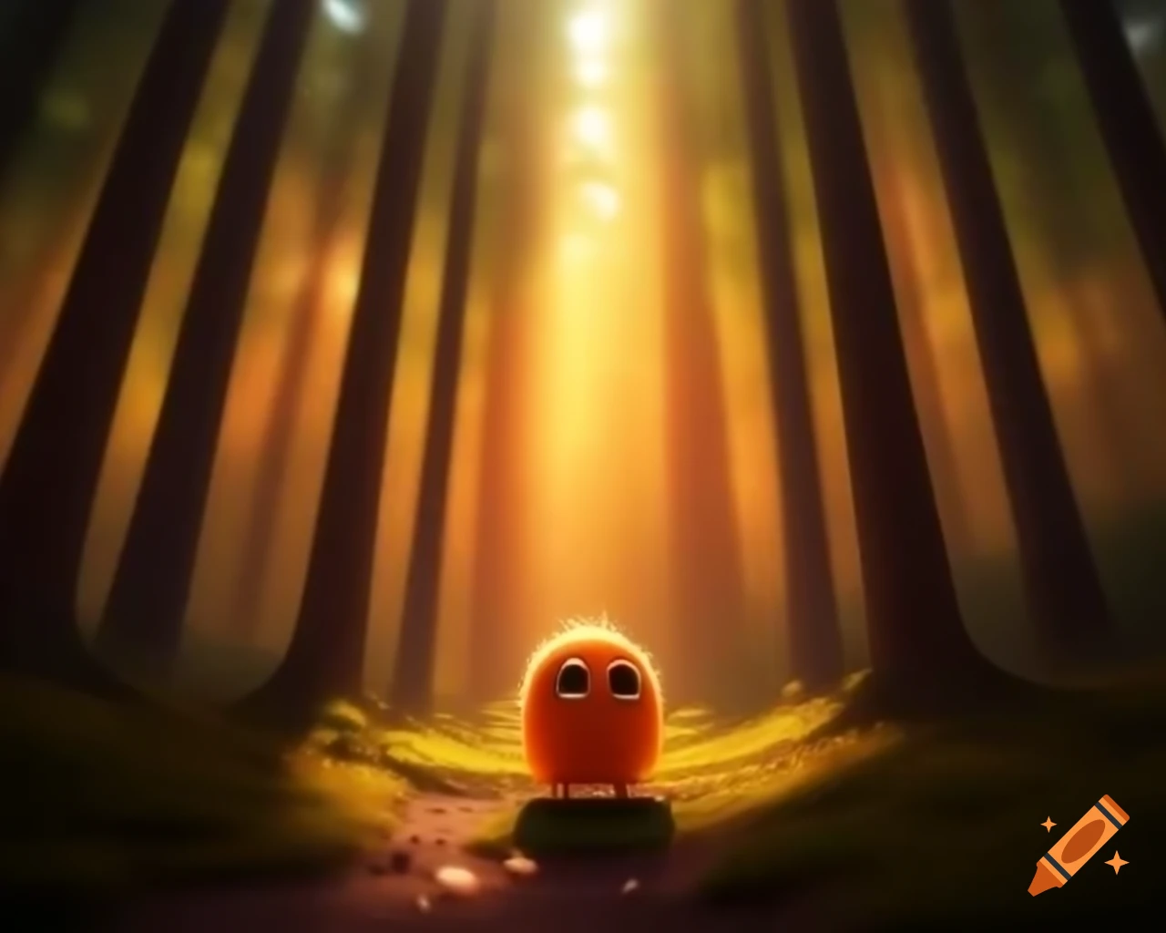 Realistic depiction of an orange tree monster in warm colors
