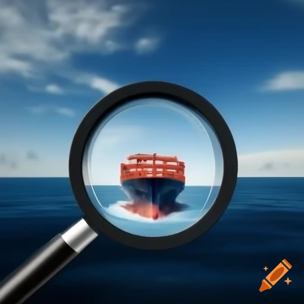 Ship container viewed through magnifying glass