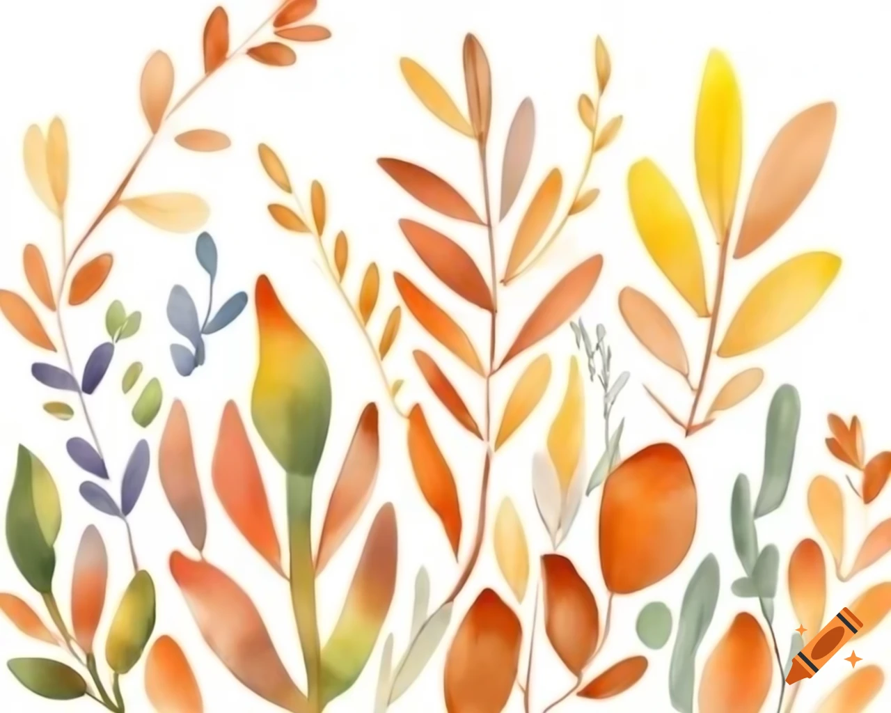 Watercolor autumn vegetation in rainbow shades, storybook style