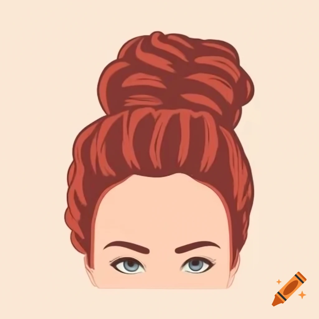 Vector style sticker of a woman with deep red curly hair in a bun, featureless face