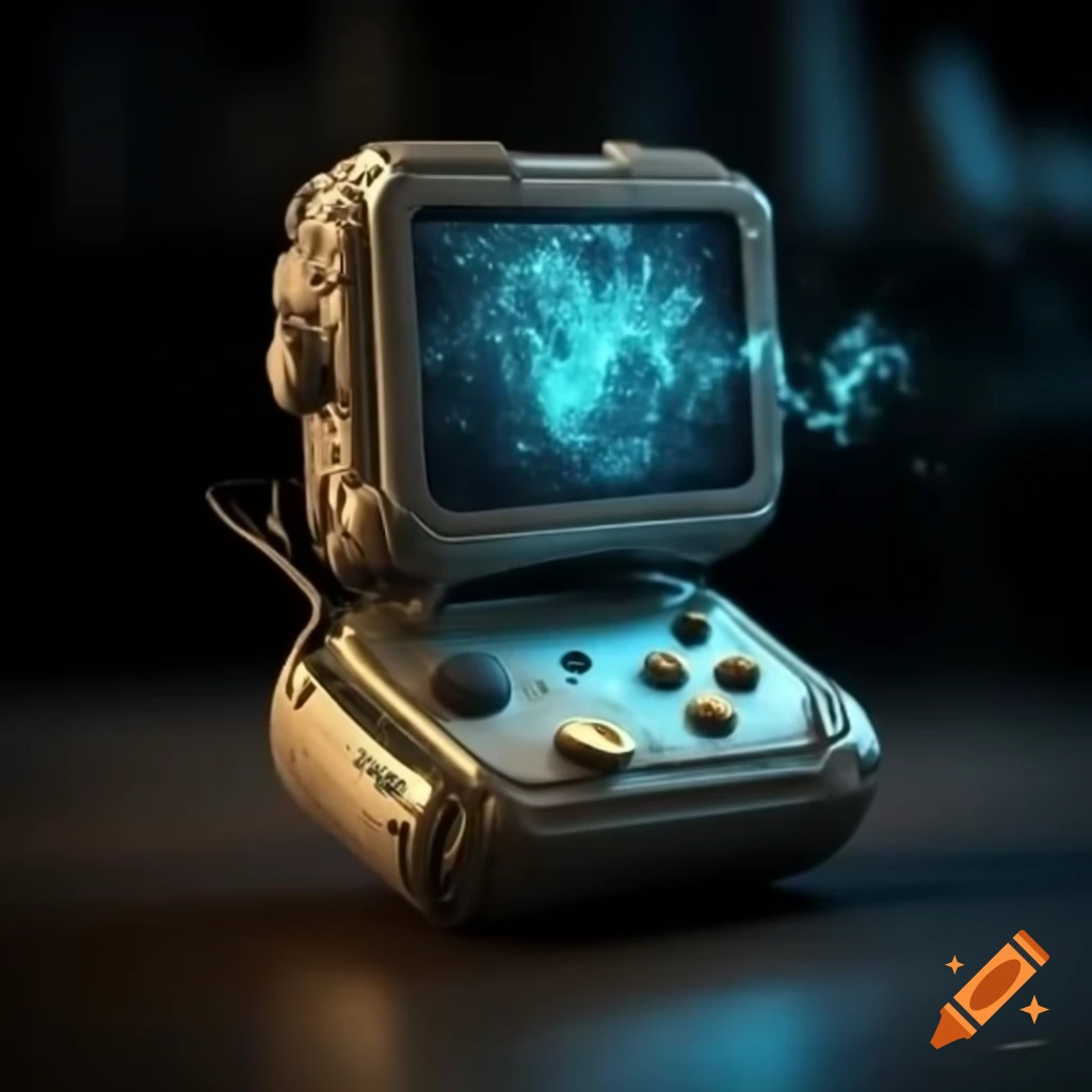 Handheld console powered by magic energy in urban fantasy style