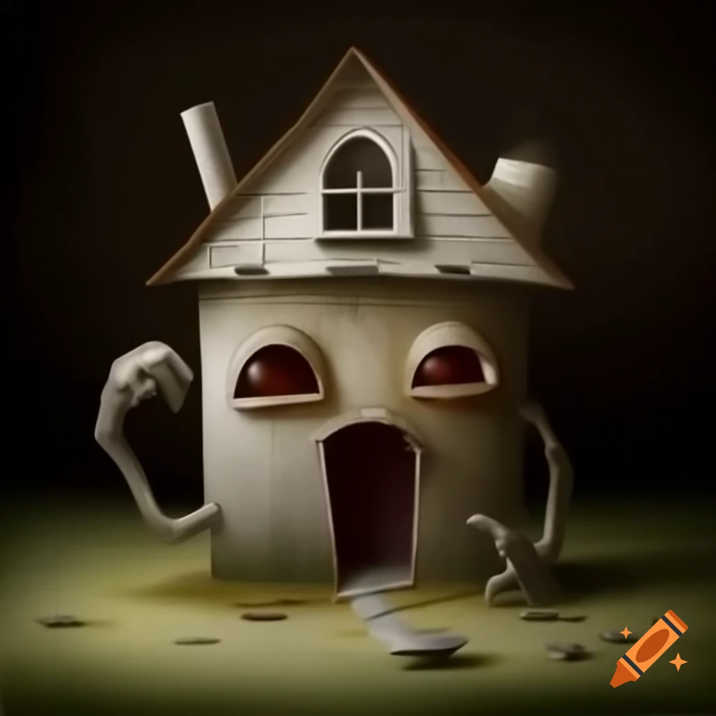 Symbolic house depicted in an abstract oil painting