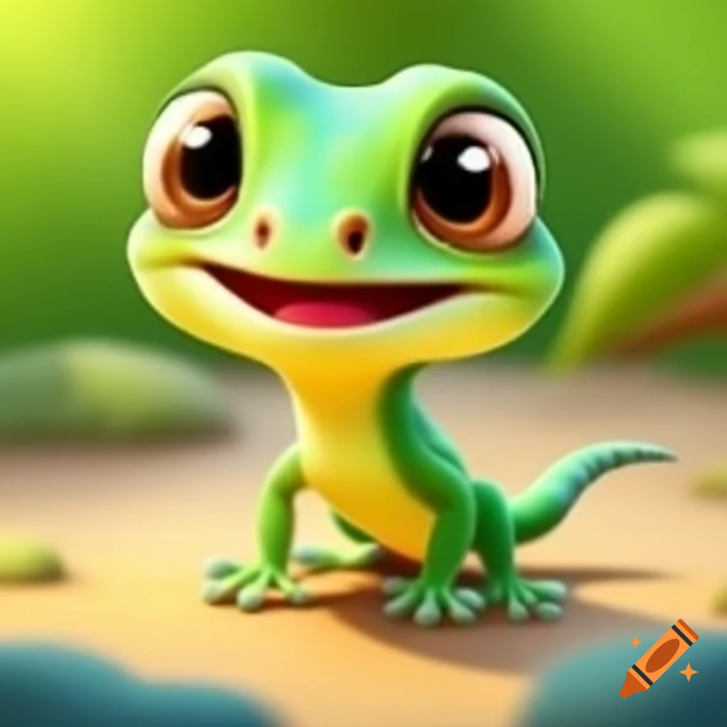 Cute cartoon gecko with big eyes