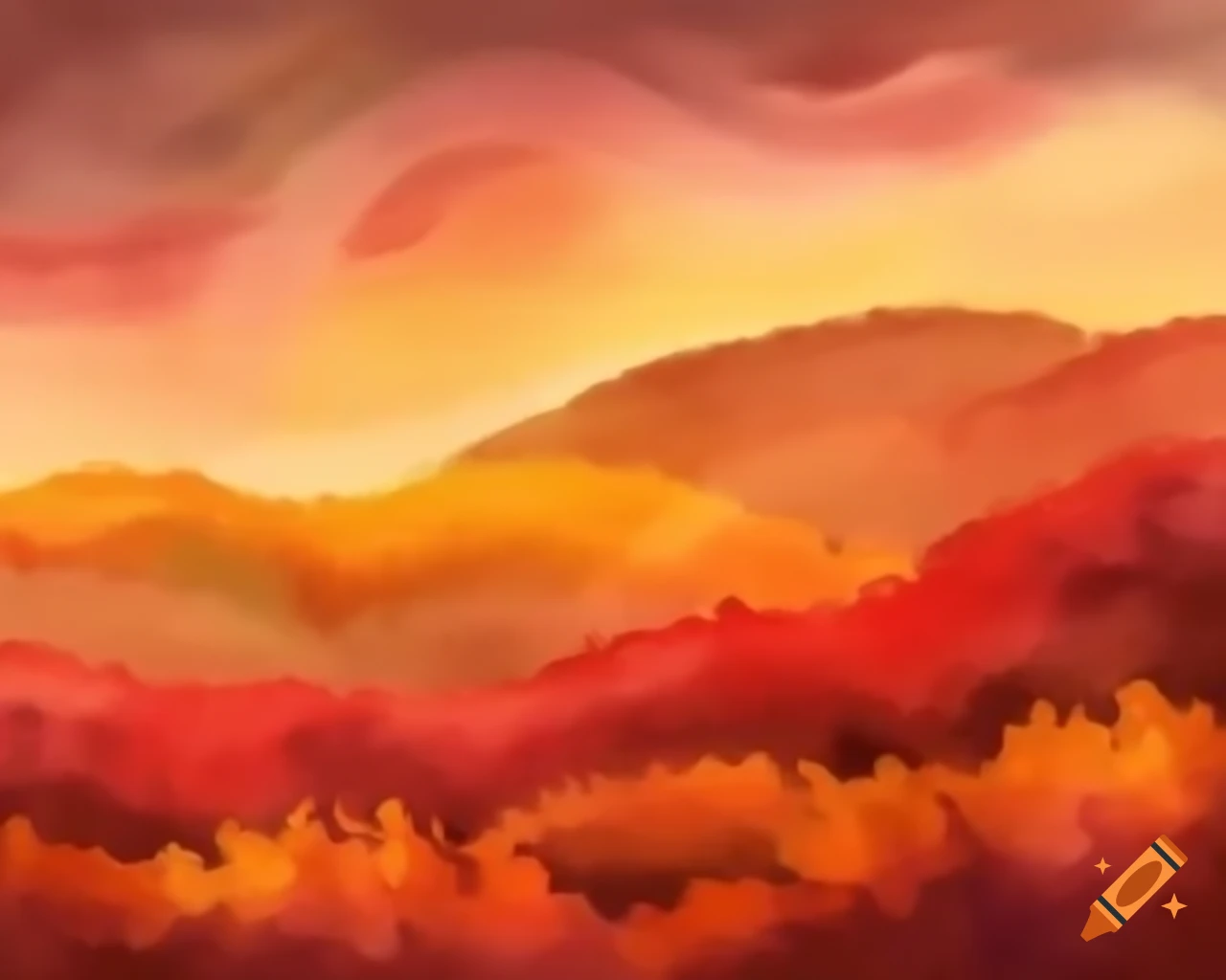Watercolor autumn shrub in vibrant rainbow colors, storybook style