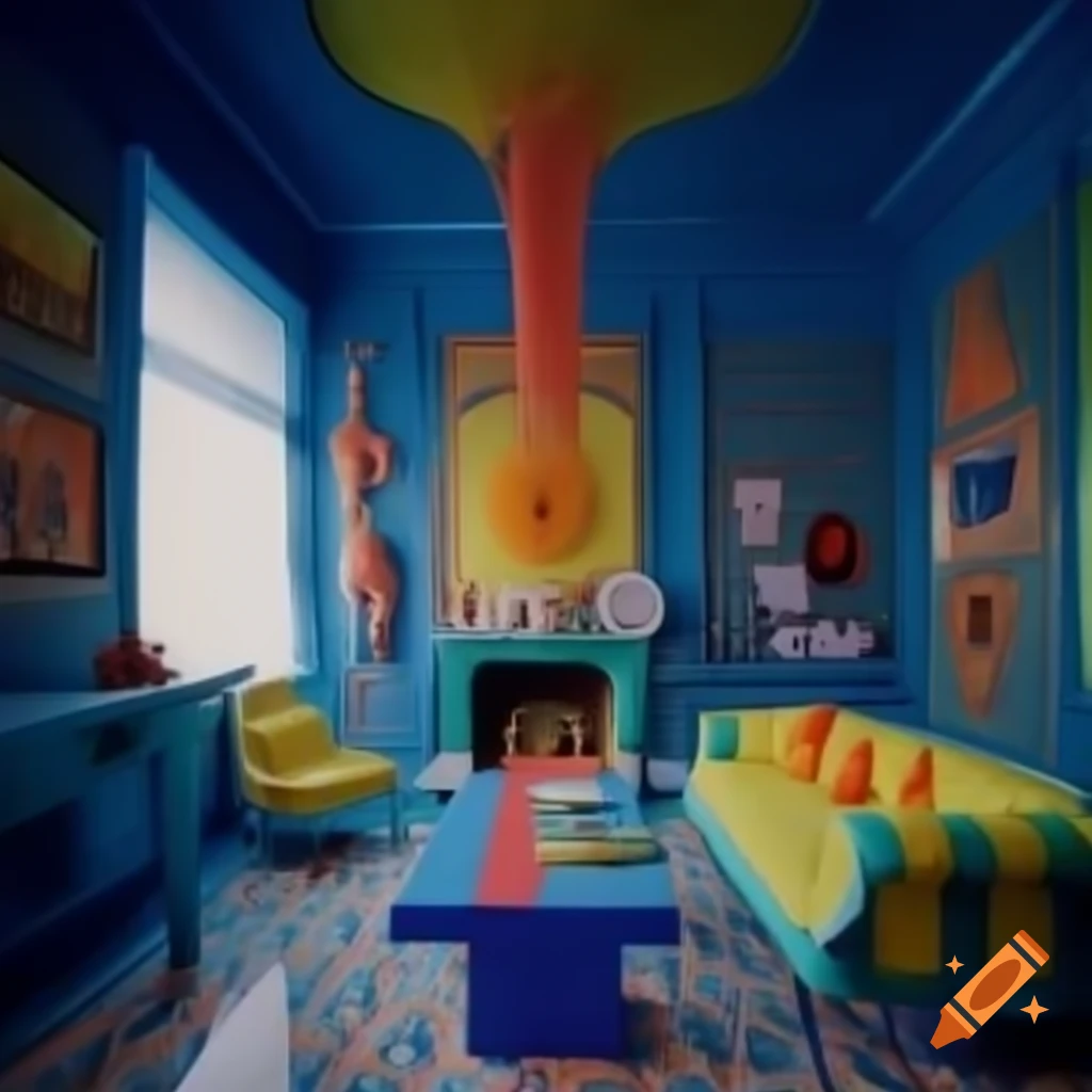 Surrealist room with mirror illusions in watercolor style