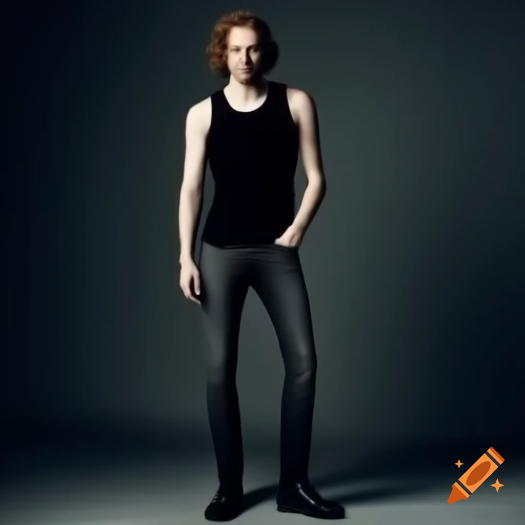 Jamie Campbell Bower in black tank top, dark gray jeans, and black boots