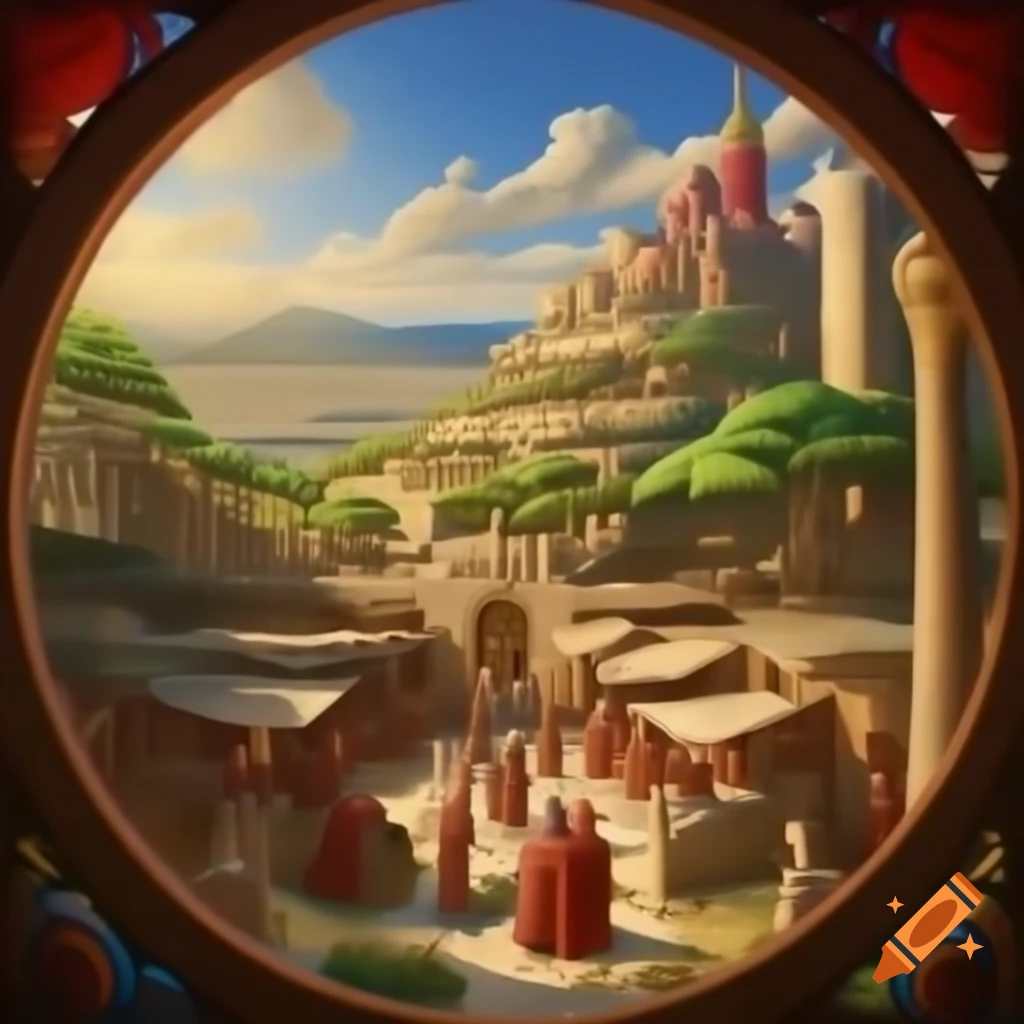 Medieval landscape with Byzantine-inspired city and Dragon Keep castle