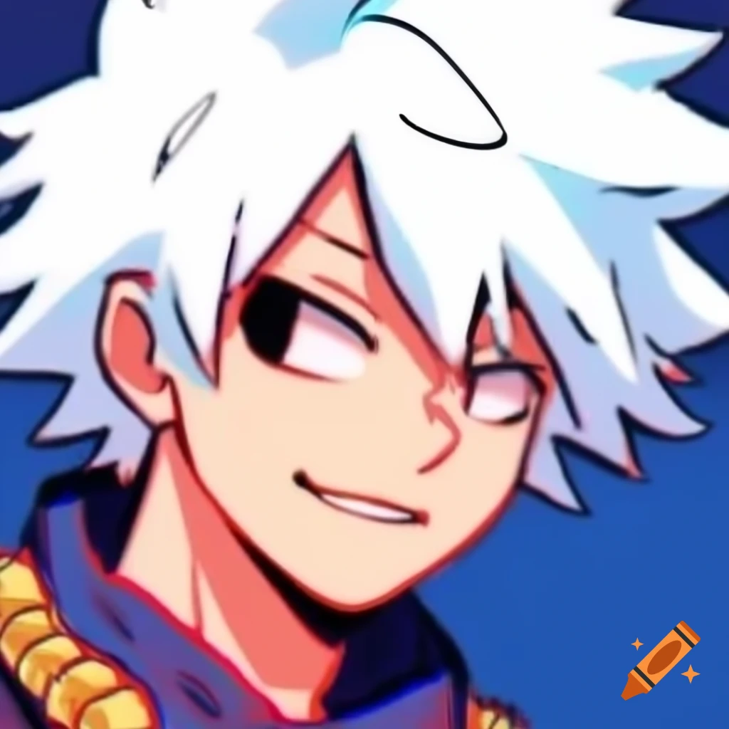 MHA style character with white hair experiencing a glitch effect