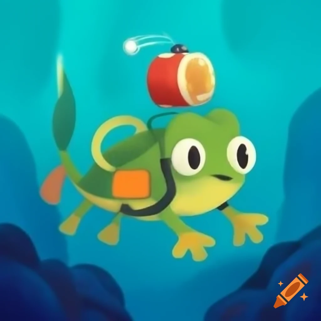 Cute tadpole scuba diving underwater