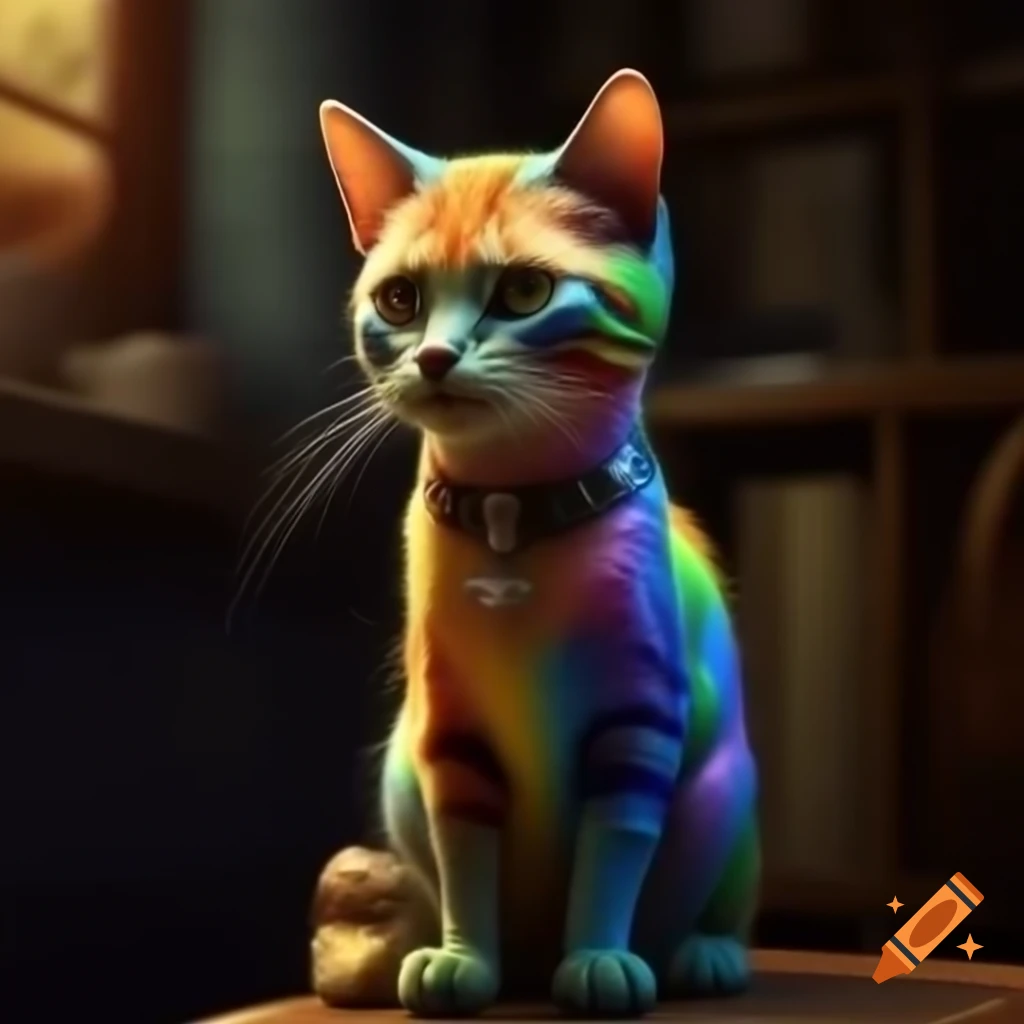 Anthropomorphic cat with rainbow colors