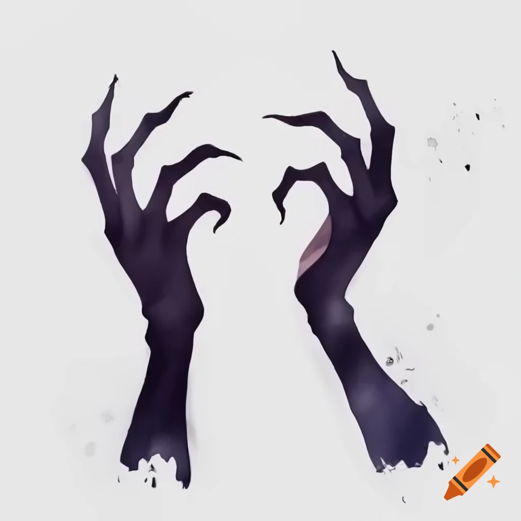 Silhouette of long dark monster hands reaching out in watercolor style