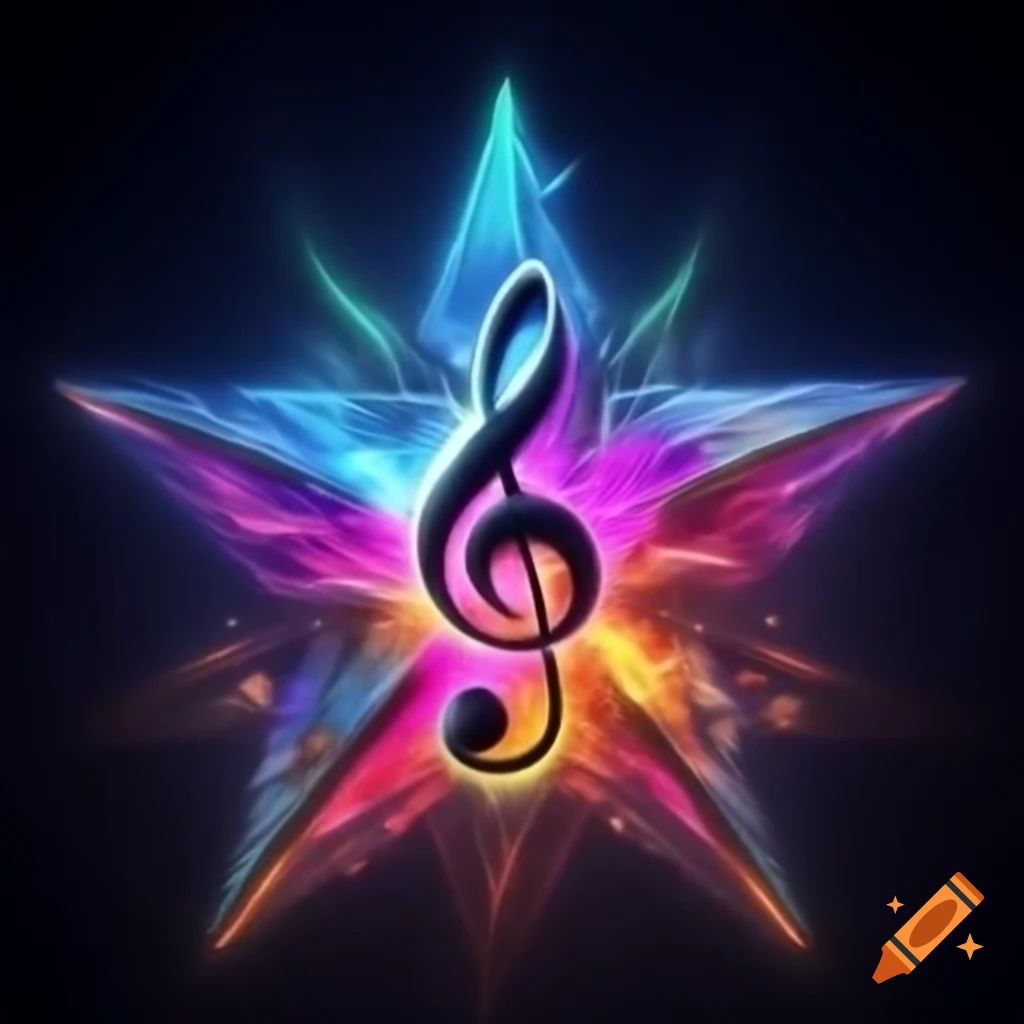 Colorful star featuring a glowing treble clef in the center