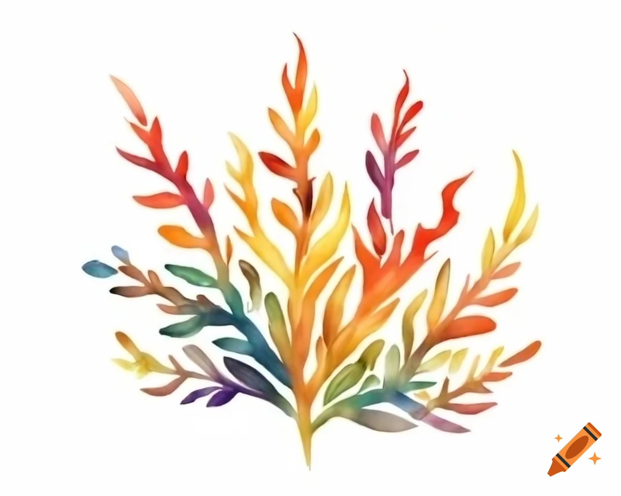Watercolor autumn bush in rainbow shades, storybook style