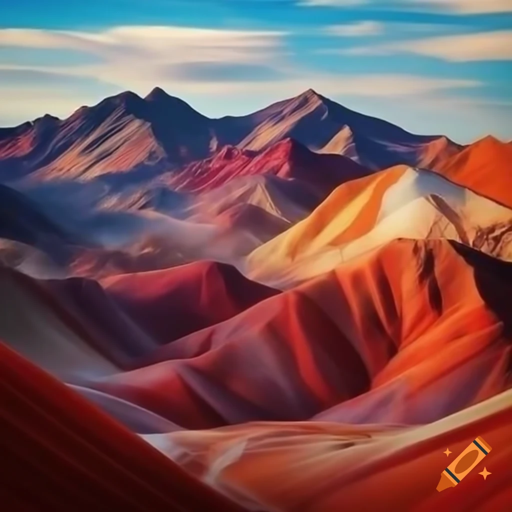 Realistic photo of vibrant multicolored mountain range