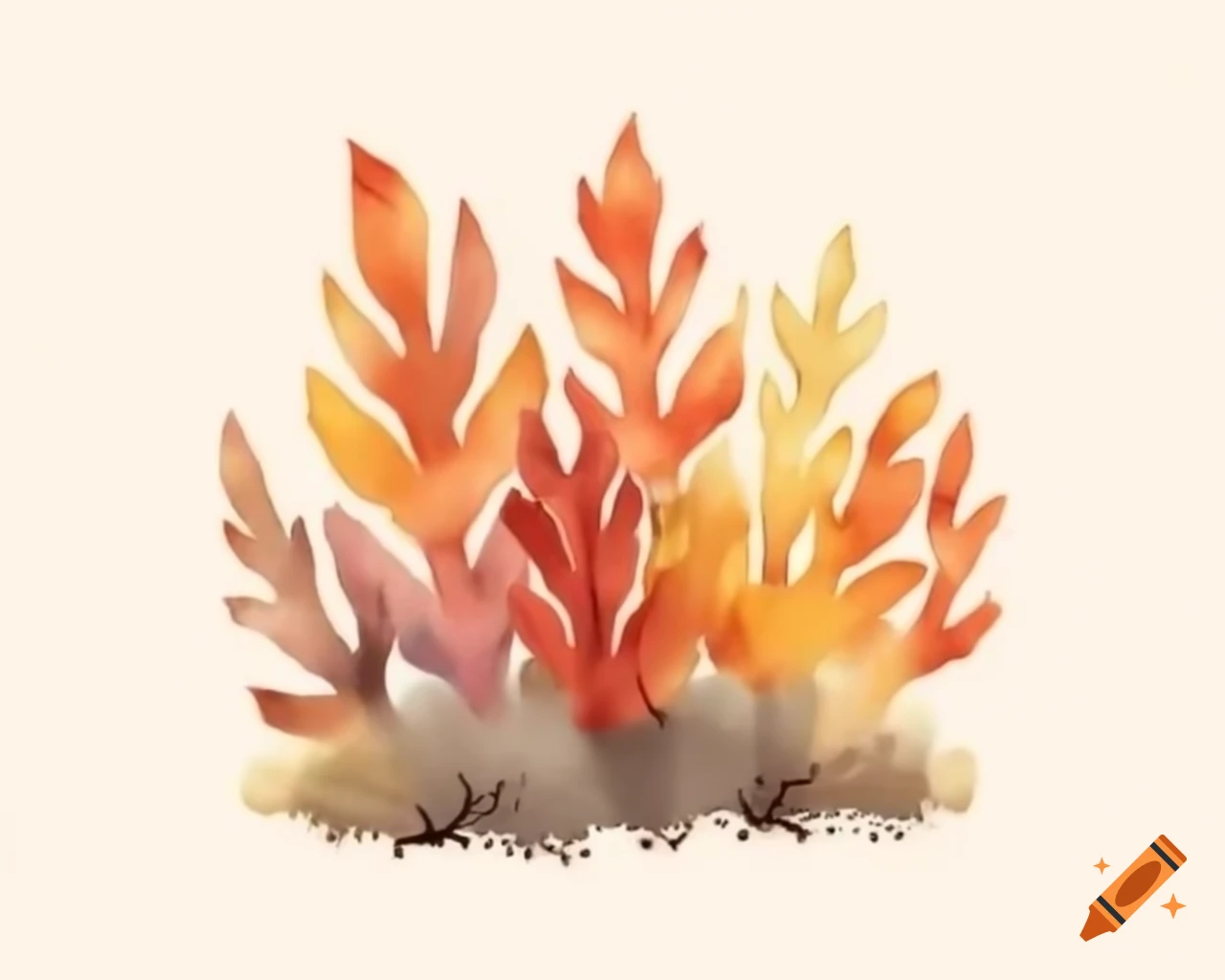 Watercolor autumn bush in rainbow shades, storybook style