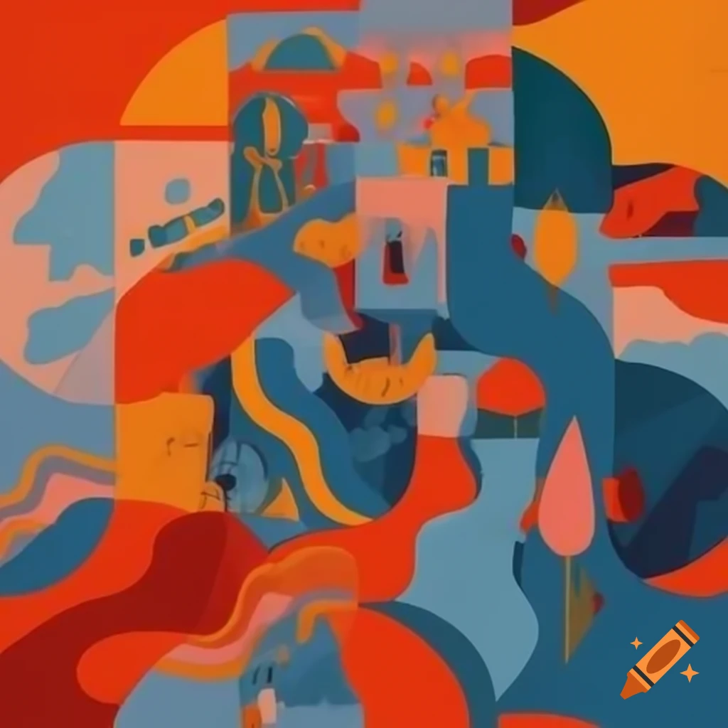 Surrealist abstract scene with vibrant colors