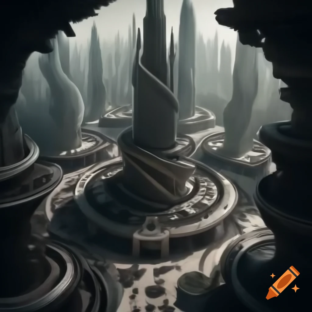 Futuristic cityscape with intricate skyscrapers in baroque style