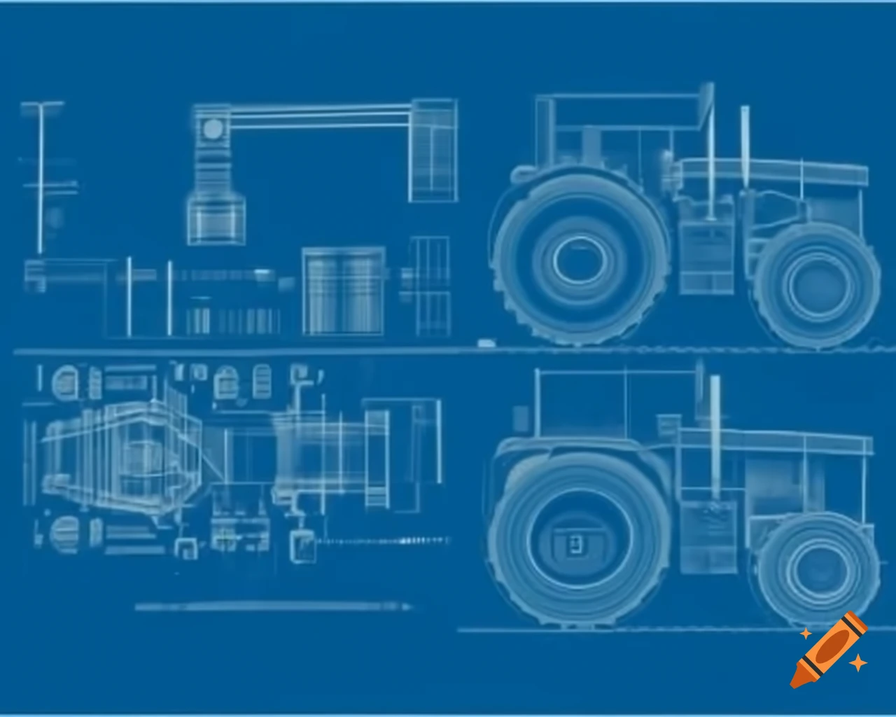 Blueprint design of tractor and mechanical components