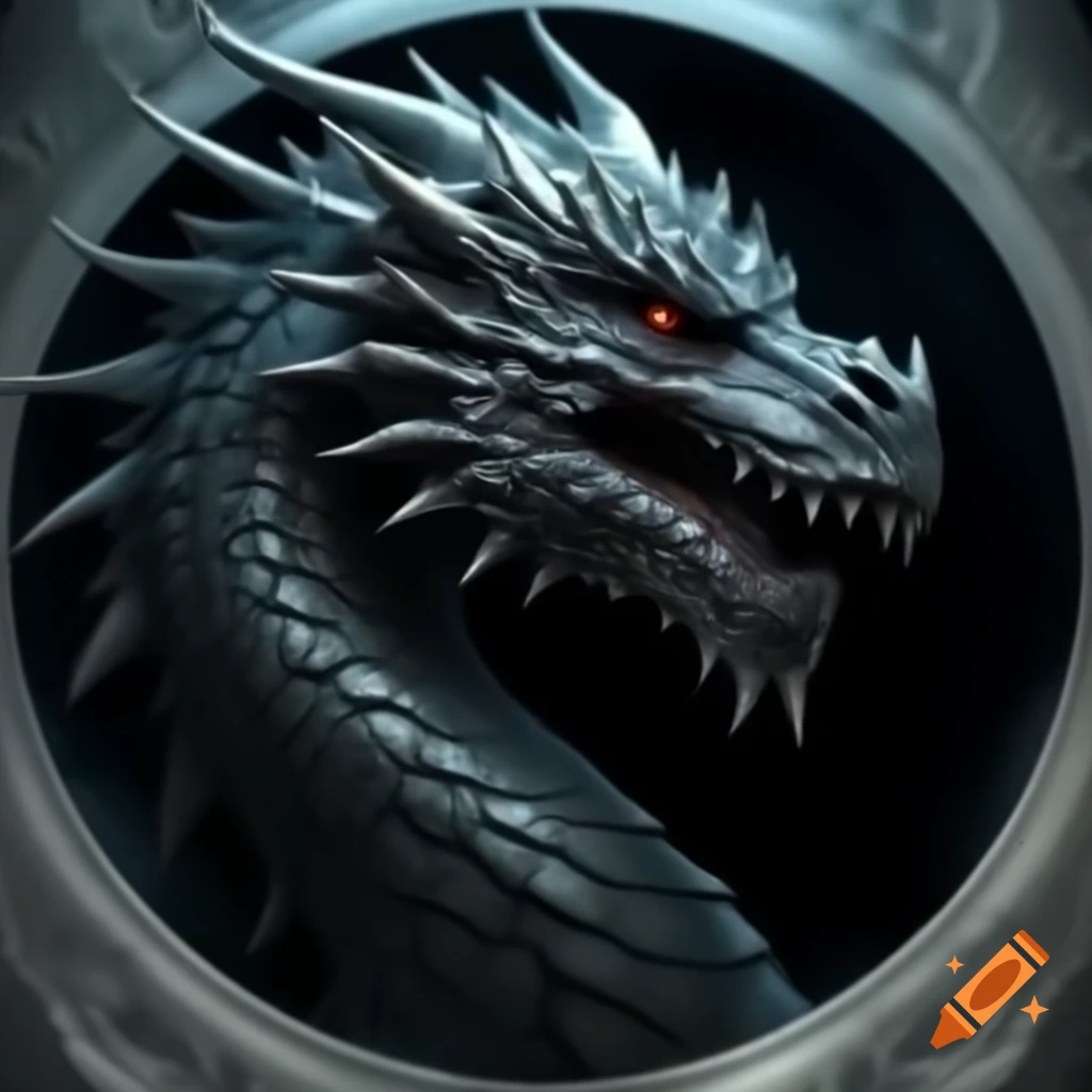 Dark silver dragon within a circular design
