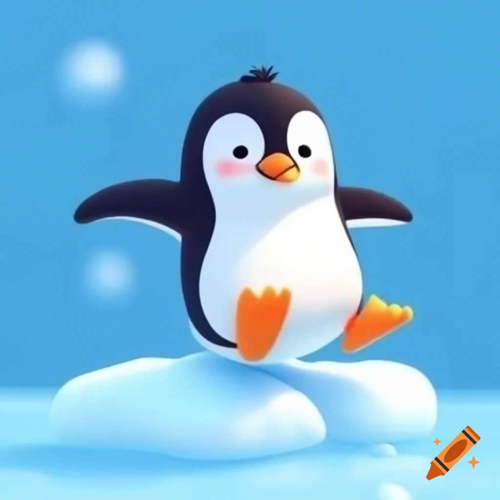 Cartoon penguin running on ice