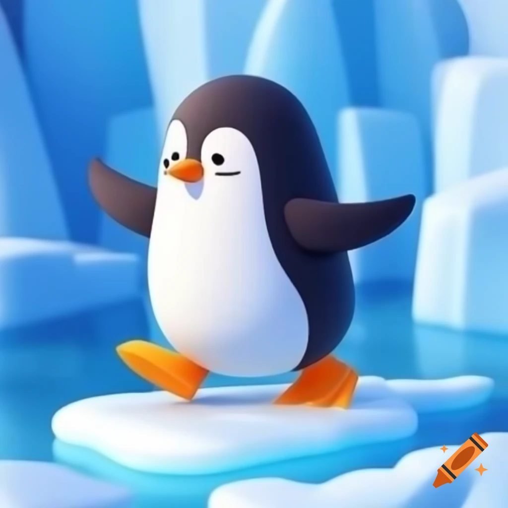 Cartoon penguin running on ice