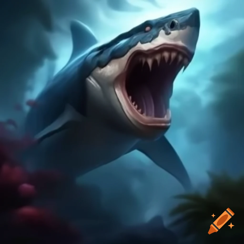 Megalodon depicted in fantasy art style