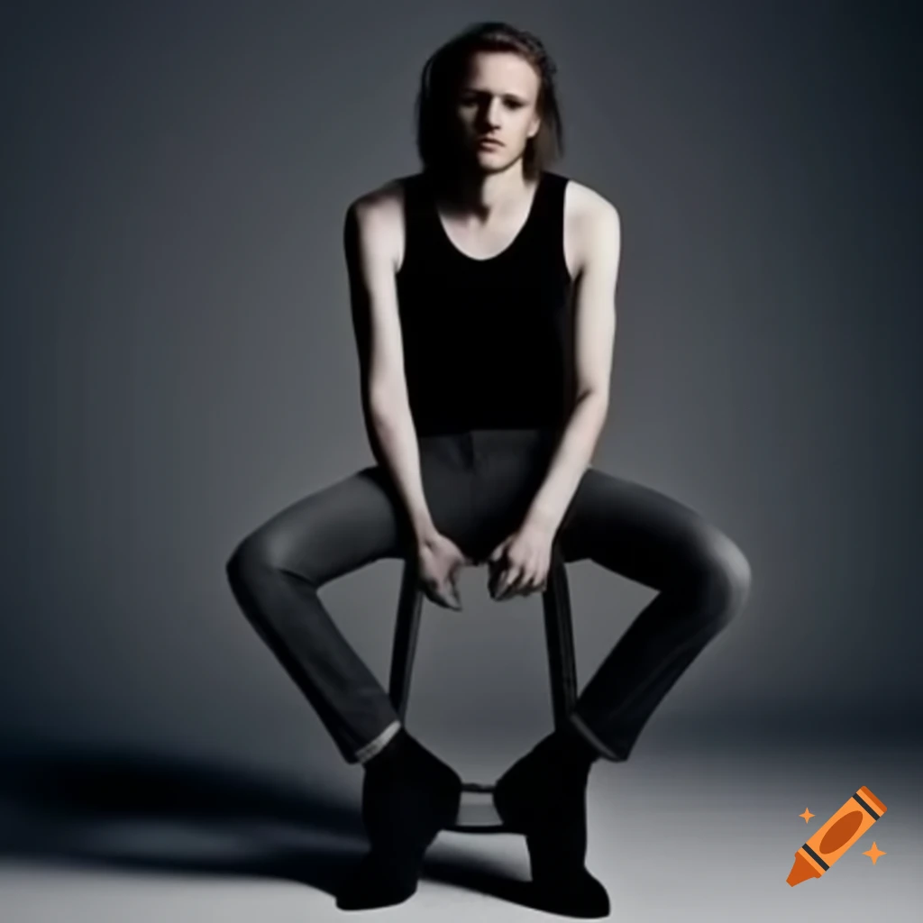Jamie Campbell Bower in black tank top, dark gray jeans, and black boots