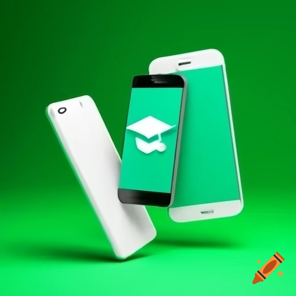 3D mockup of three smartphones against solid green background