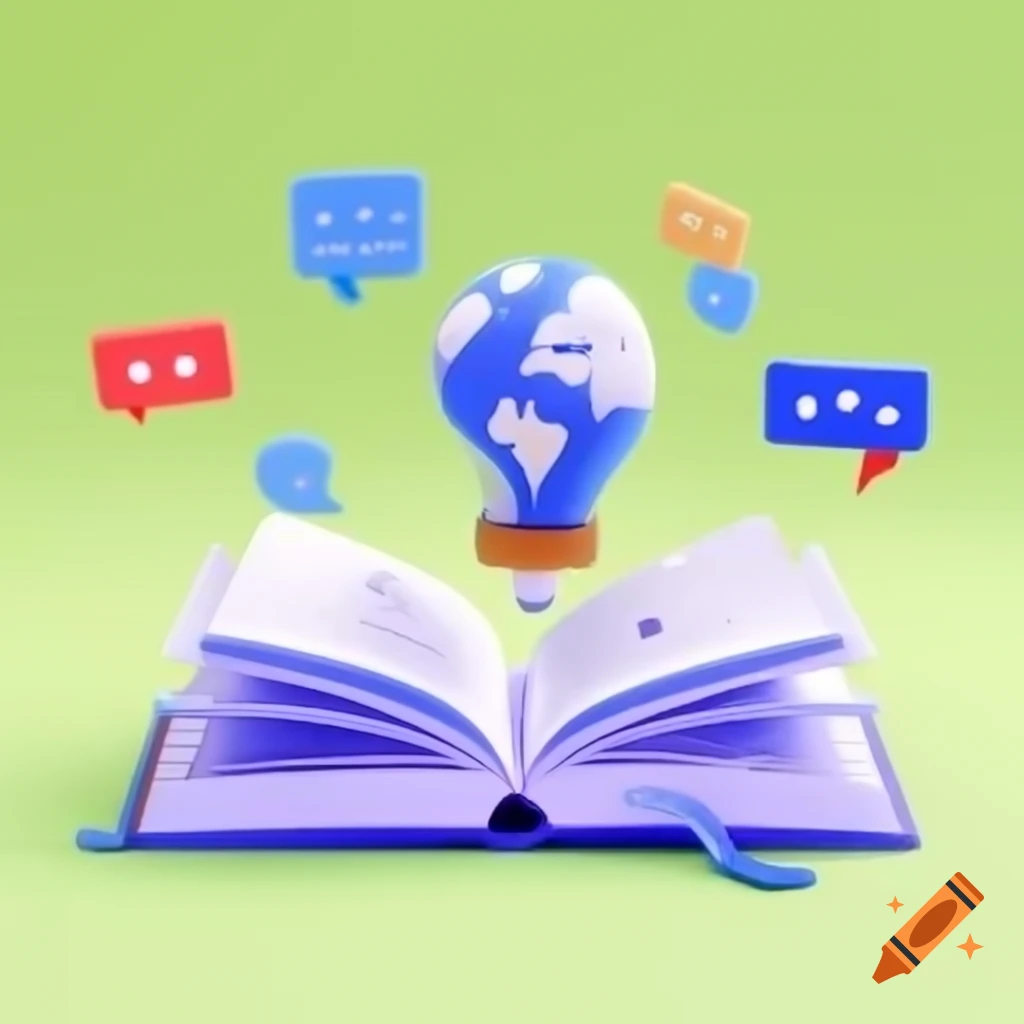 Open book with words and symbols emerging