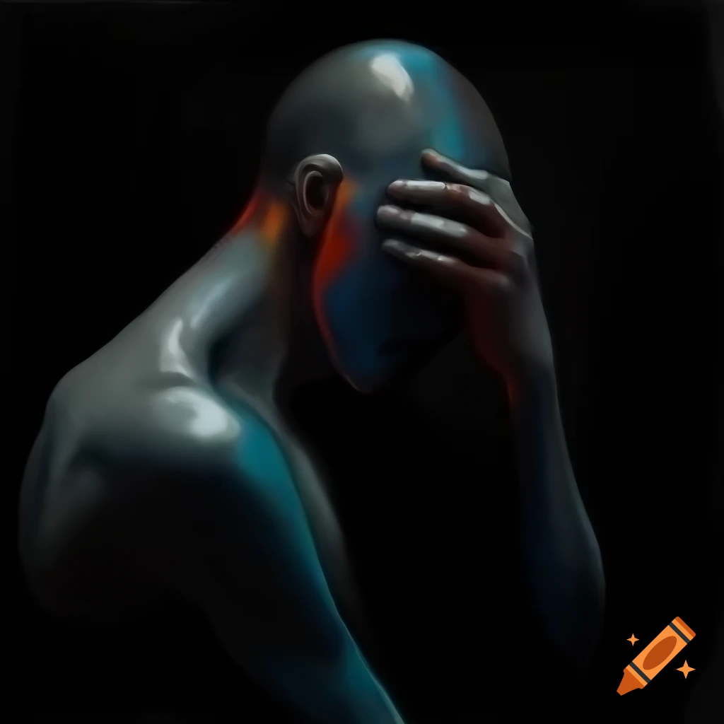 Realistic sketch of a sad man with an injured face in intricate detail