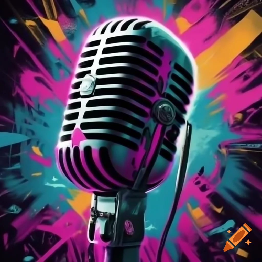 Colorful graffiti artwork of a microphone