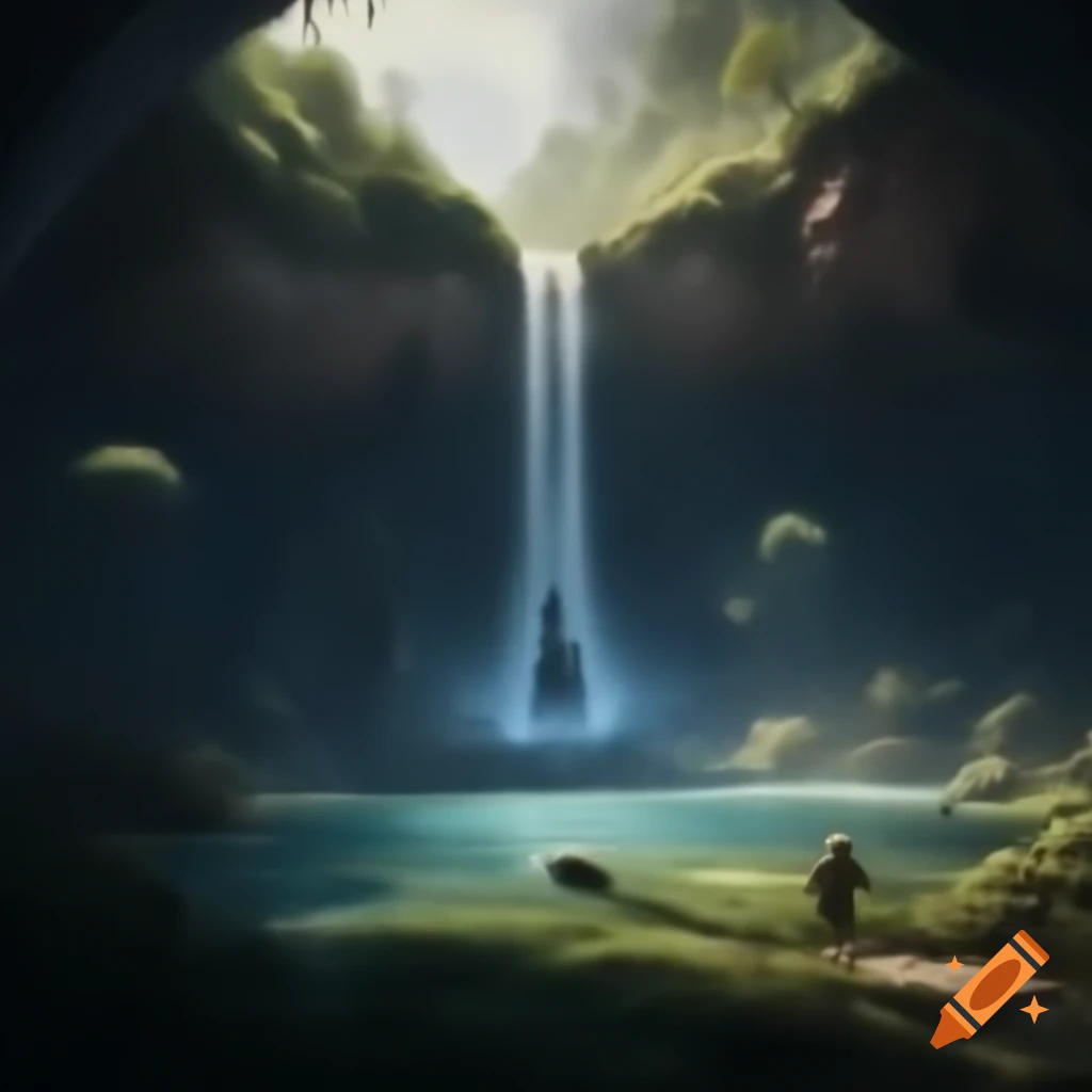 Tranquil waterfall surrounded by serene nature
