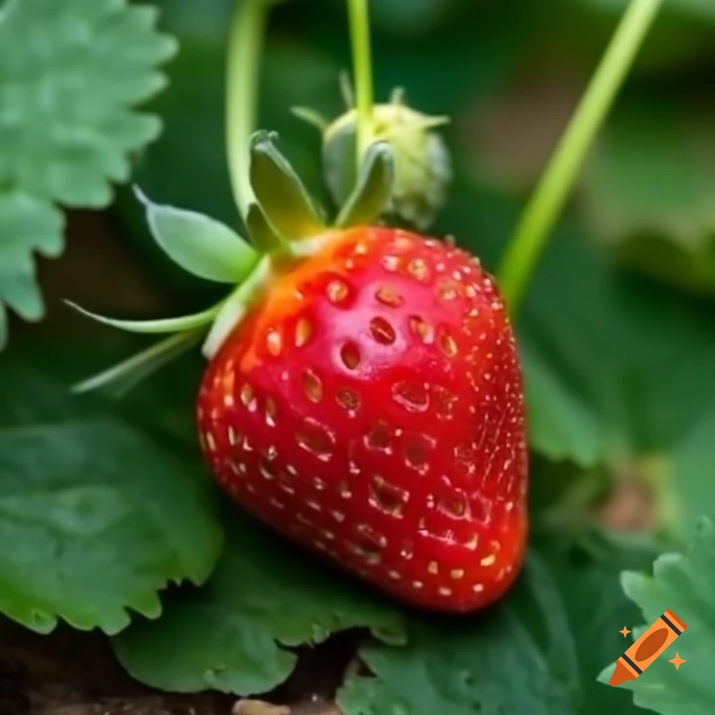 Strawberry growing in garden with vibrant plants