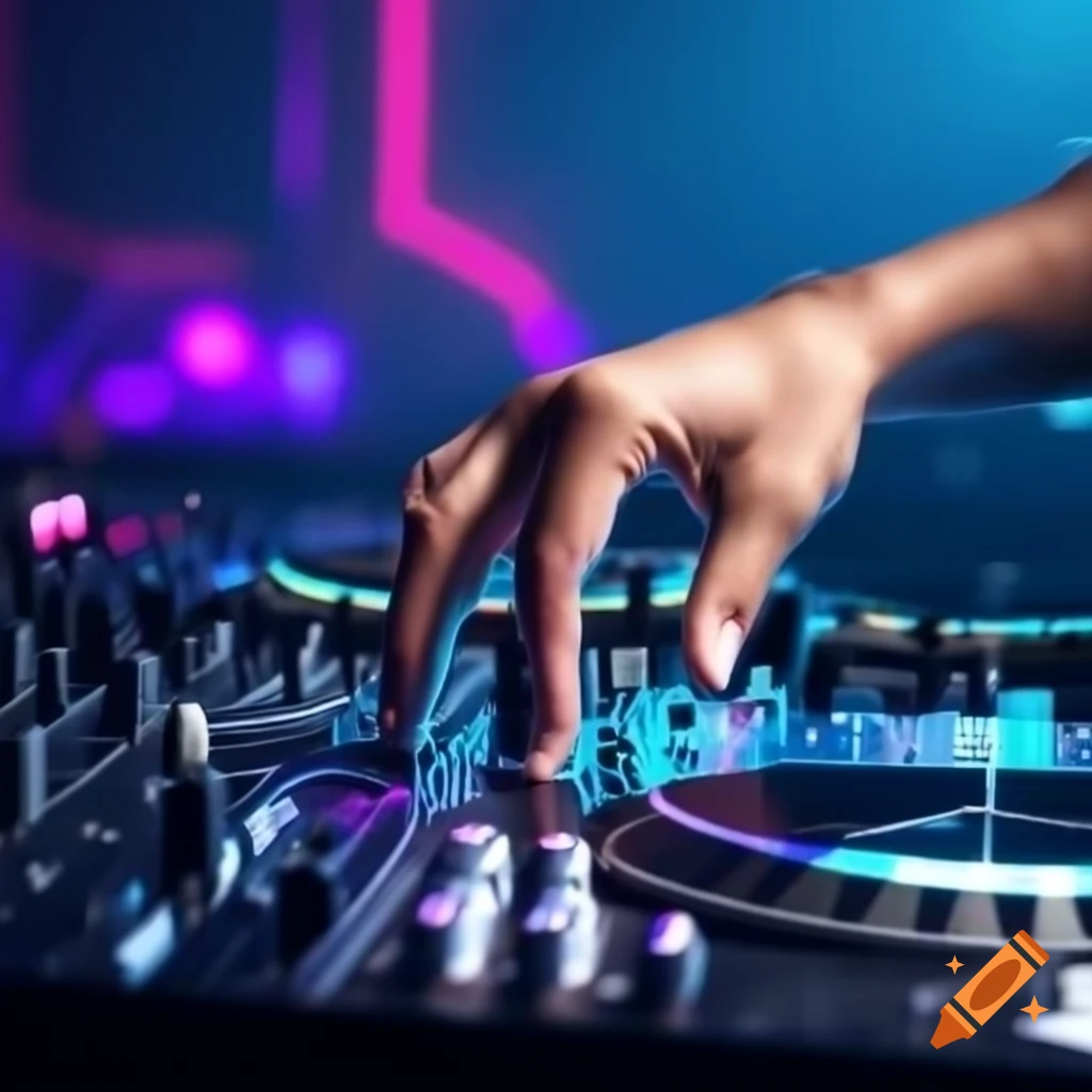 DJ hand on vinyl ready to drop track, t-shirt design
