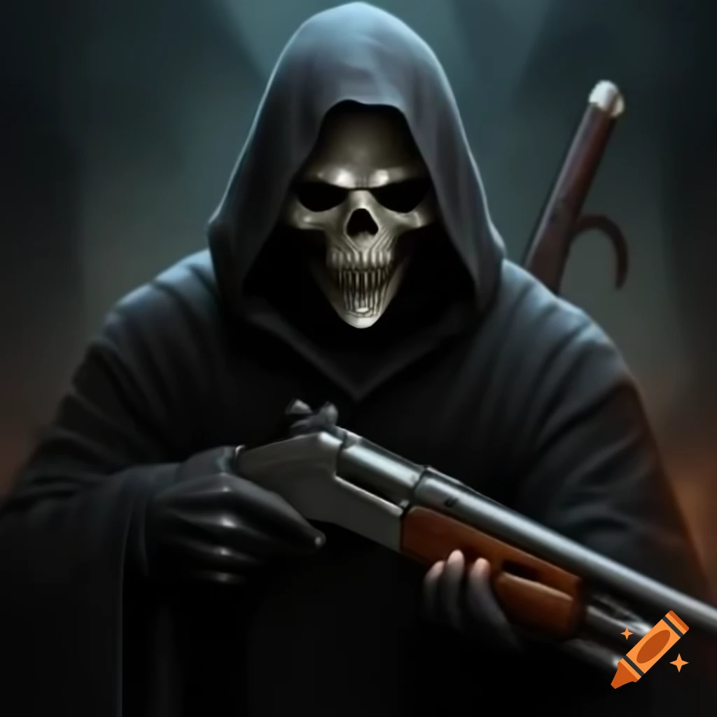 Grim reaper holding a shotgun