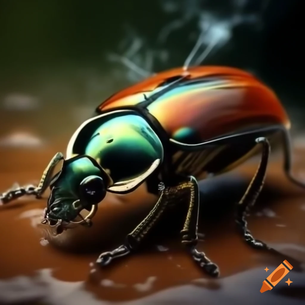 Realistic illustration of bombardier beetle spraying defense mechanism