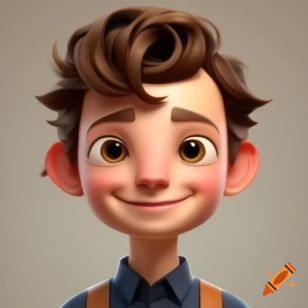 3D avatar of a friendly young man with short brown hair in bright monotone background