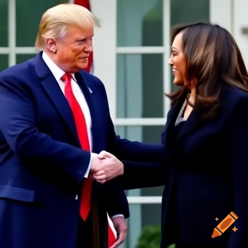 Donald Trump and Kamala Harris shaking hands