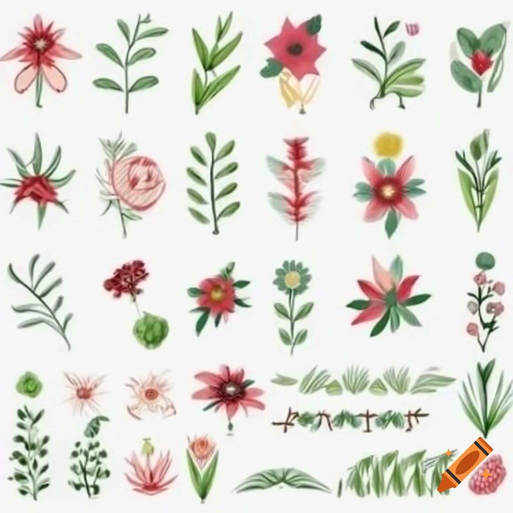 Versatile clipart set of 20 unique floral illustrations, high-quality for design projects