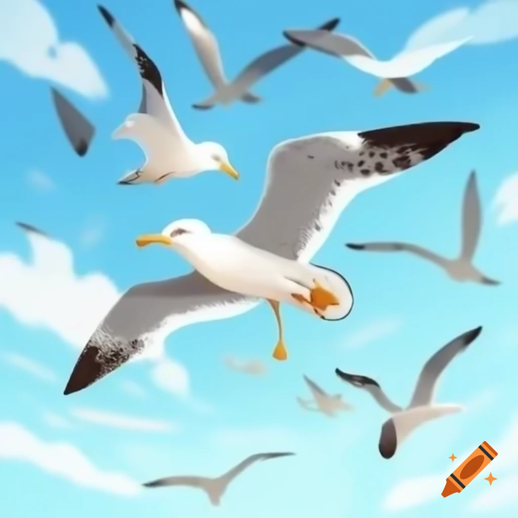 Seagull flying against a clear blue sky